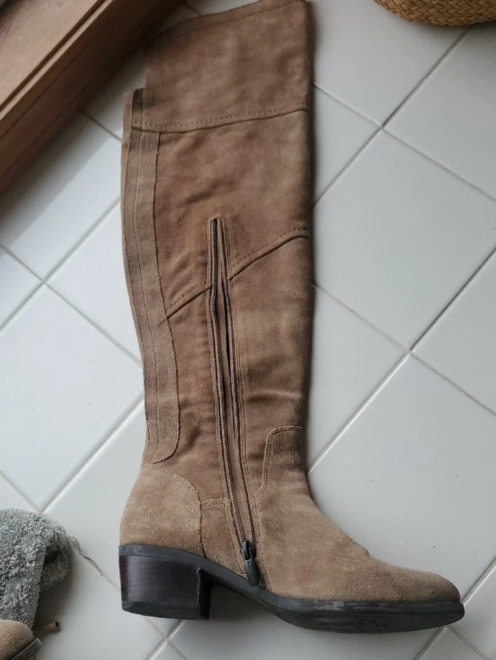 Vince Camuto Bernadine Suede Over The Knee Boots in Taupe
